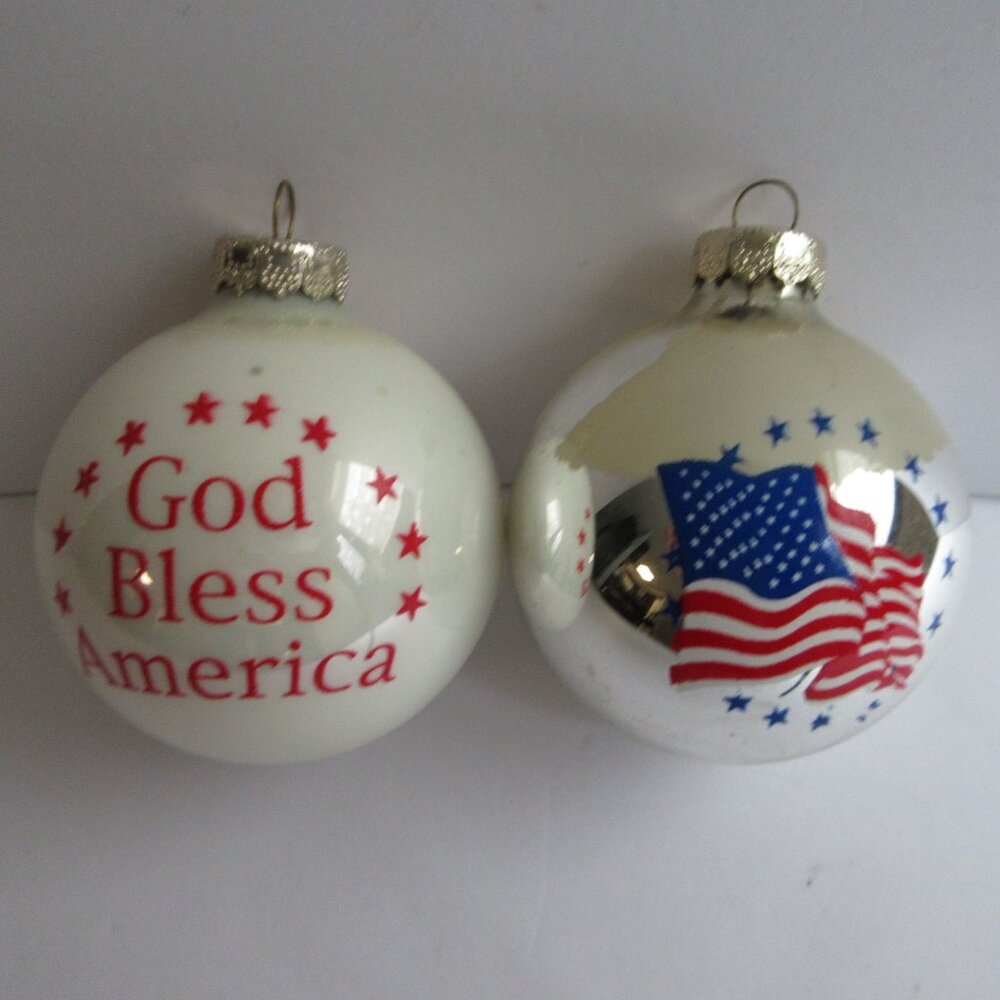 USA God Bless America Glass Christmas Ornament & Avon Patriotic Flag Lot of 4 - Picture 7 of 15